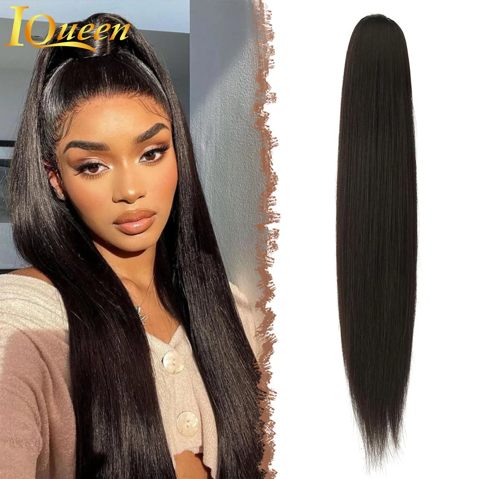 Straight Ponytail Extension Drawstring Ponytail 100% Human Hair Extension Natural Black Clip In Ponytails Hair Piece For Women ﻿