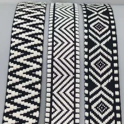 38mm Black/White Jacquard Cotton Webbing 1.2-1.5mm Thick Ethnic Canvas Bag Luggage Strap Garment Ribbon Band Sewing Accessory