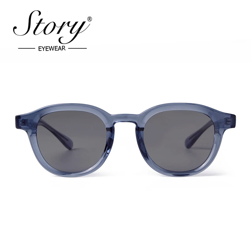STORY High Quality TR90 CP-inner Small Round Sunglasses Women Men Vintage Korean Classic Rivet Blue Frame Sun Glasses S28039M