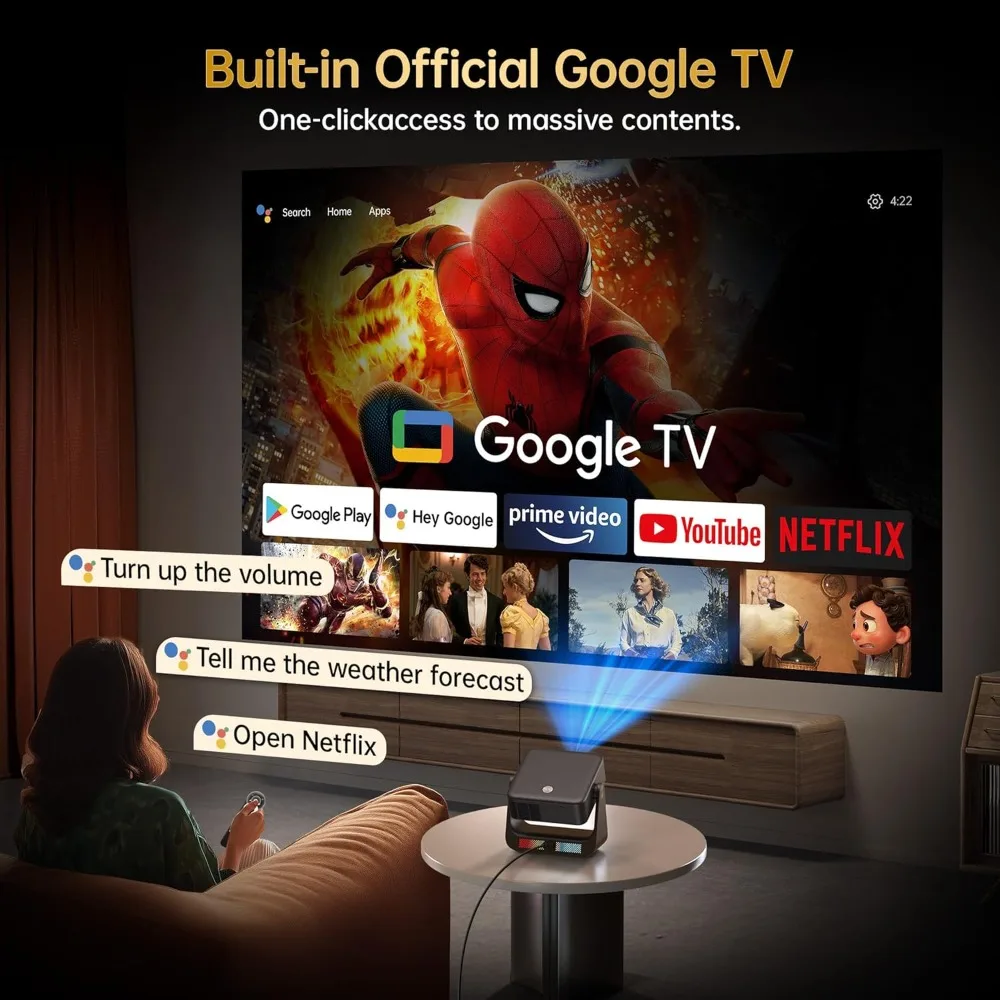 جهاز عرض Google TV WiFi 6 Bluetooth الذكي بدقة 4K يدعم التركيز التلقائي لجهاز عرض الأفلام الخارجي لـ Netflix Prime Video YouTube Home #1