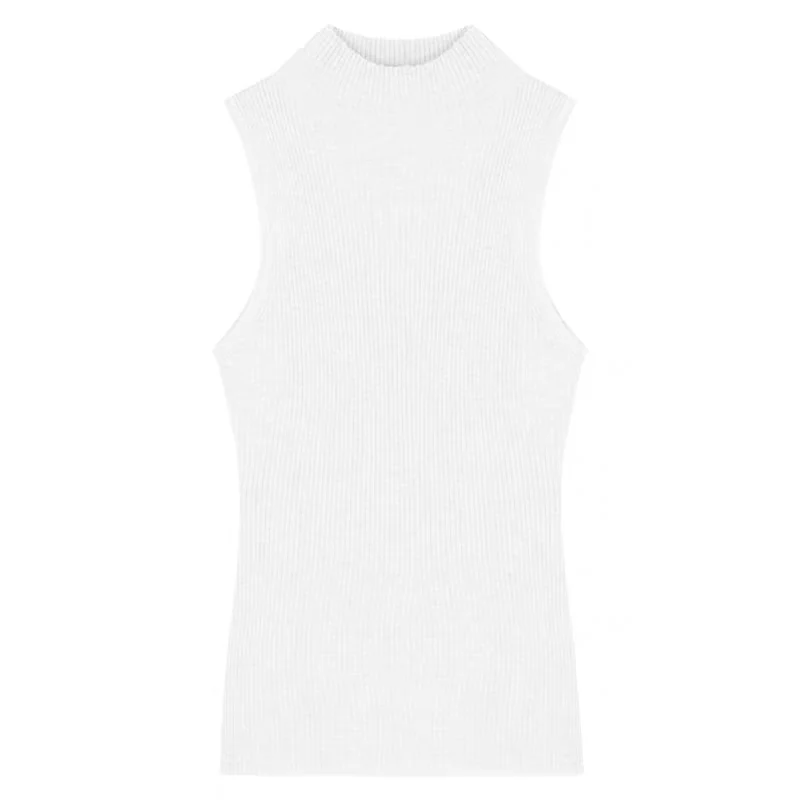 Mode Rippen Gestrickte Sexy Tops Rollkragen Sommer Grundlegende Shirts Dünne Dünne Lila Casual Ärmellose Weste frauen Tank Top – Detail 13