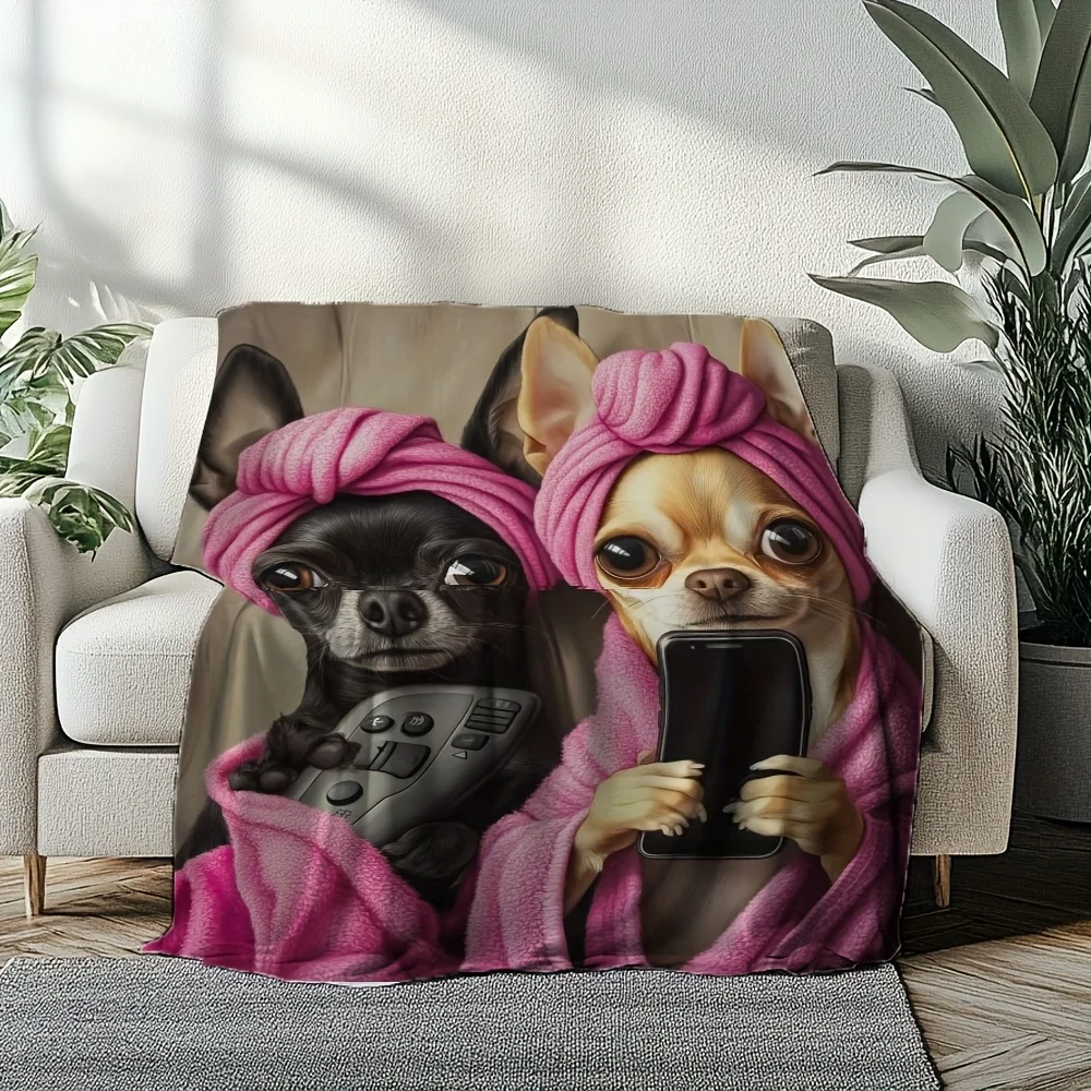 Chihuahua Spa Print Throw Blanket, Soft Cozy Blanket for Sofa Bed Office, Versatile Home Decor Gift