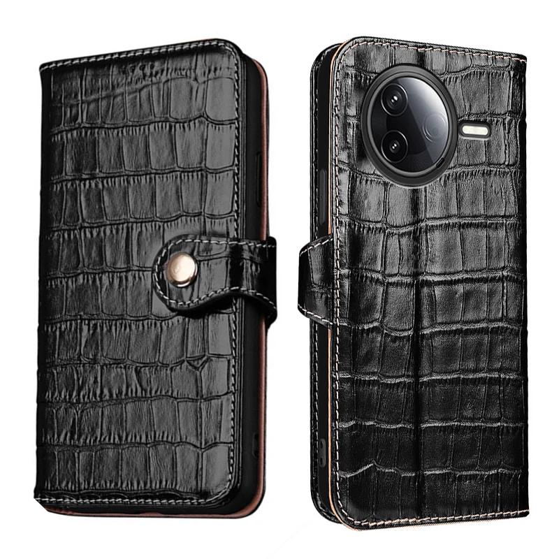 

Чехол-бумажник с текстурой крокодила из натуральной кожи для Xiaomi Poco F7 Ultra Pro Filp, противоударный чехол с магнитной кнопкой