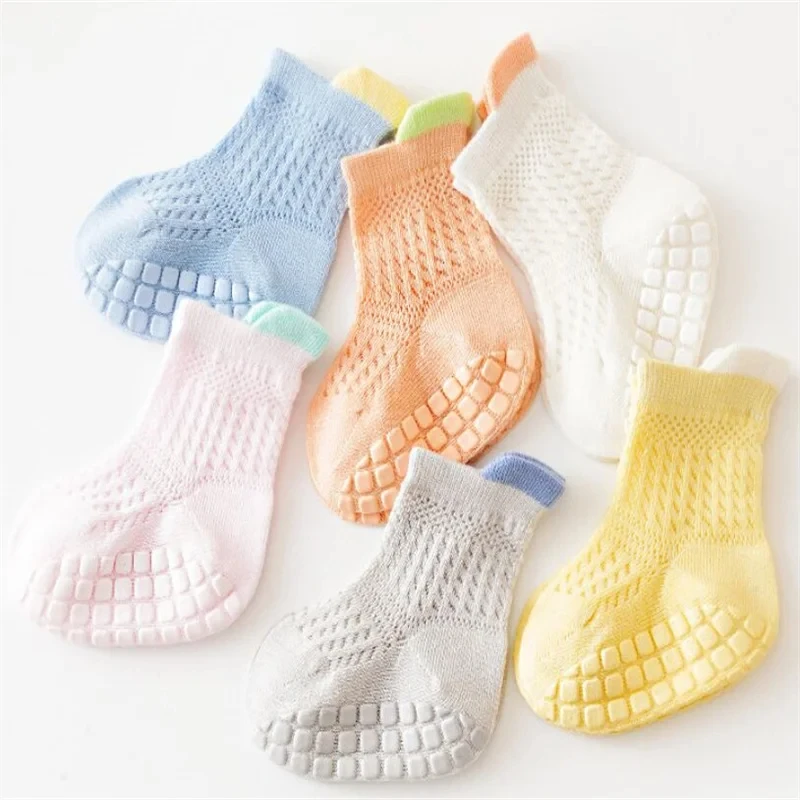 Thin Anti-slipping Infant Girl Socks Cotton Hollow Contrast Mid Tube Baby Girl Socks Loose Cute Toddler Girl Floor Socks Clothes