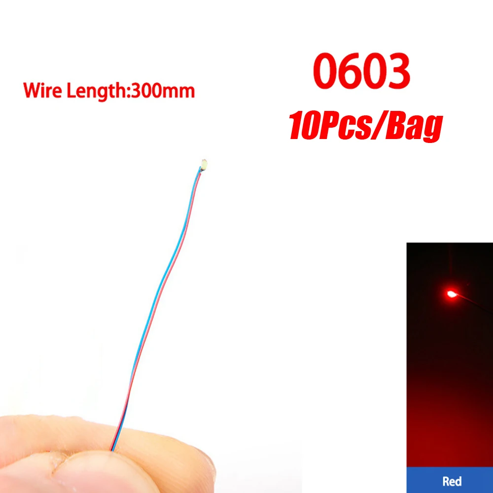 10 stks/partij Model 0402 0603 SMD LED Bedrade Chip Micro Led Voorgesoldeerde Lamp Spoorweg Model 30 cm 3 V DIY Model Kit Voor Gundam Scènes