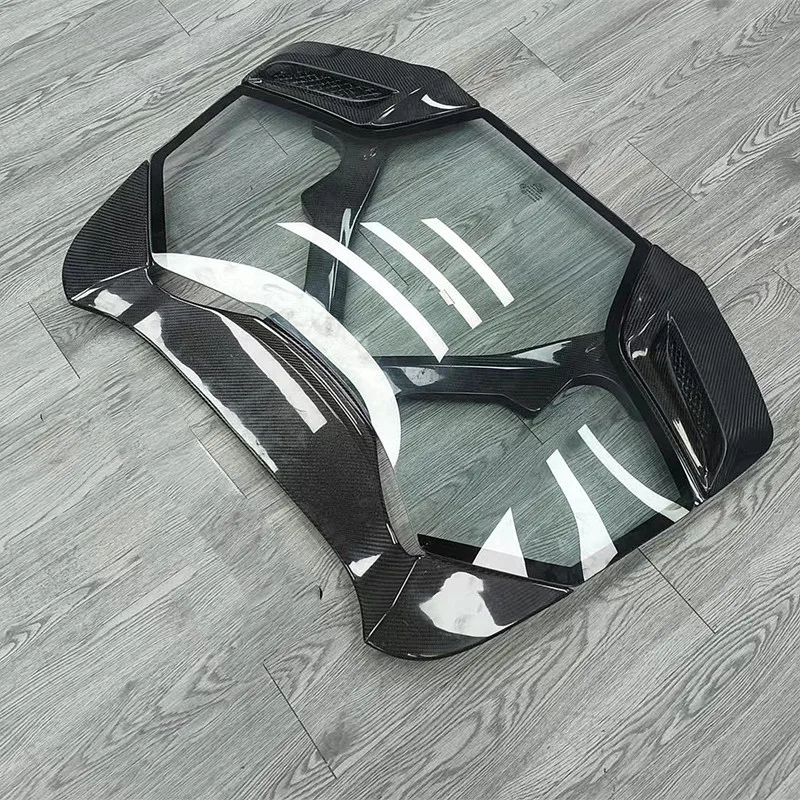 Hot selling capristo style carbon fiber transparent glass car rear hood spatula cover for the Ferrari 488 GTB