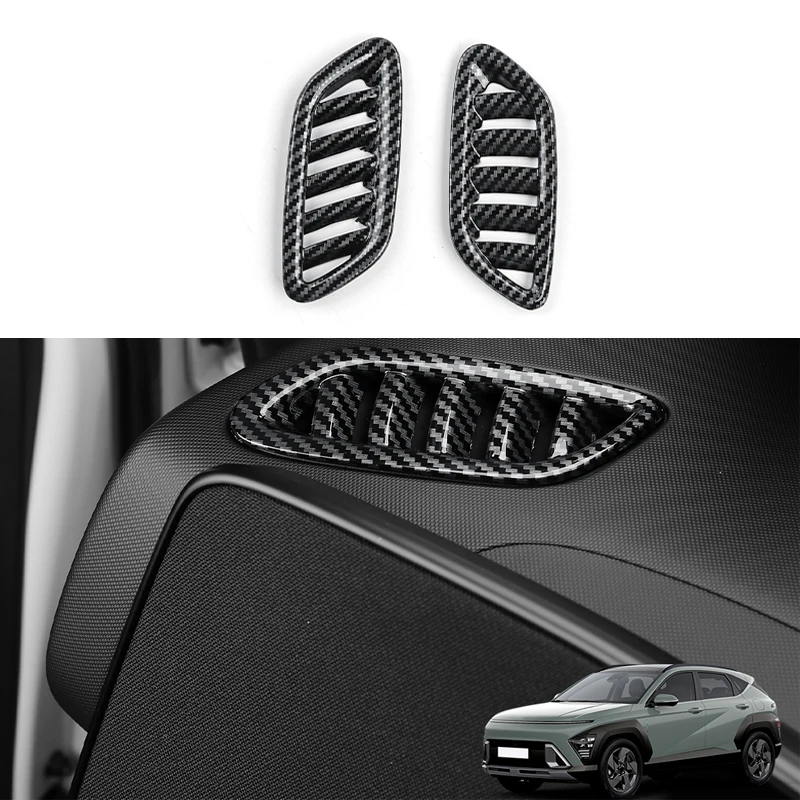 For Hyundai KONA SX2 2024 2025 2pcs ABS Carbon Fiber Car Interior Upper Air Vent Outlet Cover Trim Accessories LHD