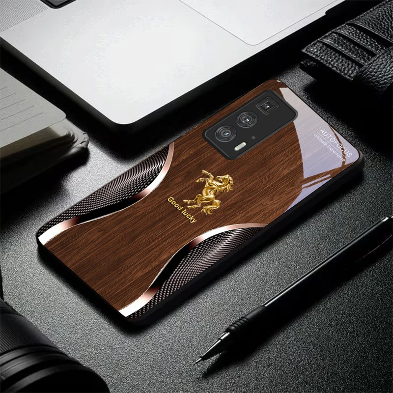 Golden Steed Fortune Black Glass Phone Case For Motorola Moto Edge 20 Lite 30 Pro 40 Neo 50 Ultra X30 Pro G14 G75 G84 G85 Cover view 2