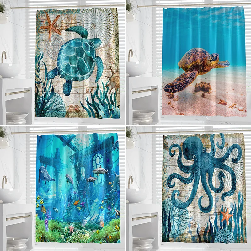 

Моющаяся грязеотталкивающая занавеска для душа с морскими животными, насадка для душа, водонепроницаемая полиэстеровая занавеска для ванны для домашнего декора, аксессуары