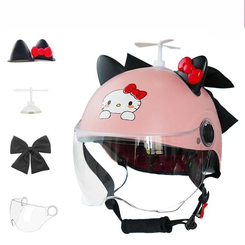 Hello Kitty Kuromi schattige tweedimensionale zonnebrandhelm voor jongens en meisjes elektrische auto rijden anti-val voorruithelm