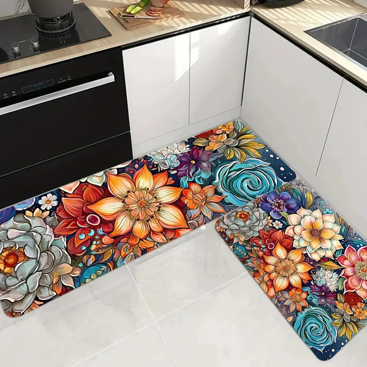 Large size kitchen anti-skid carpet absorbent kitchen floor mat machine washable floral pattern floor mat