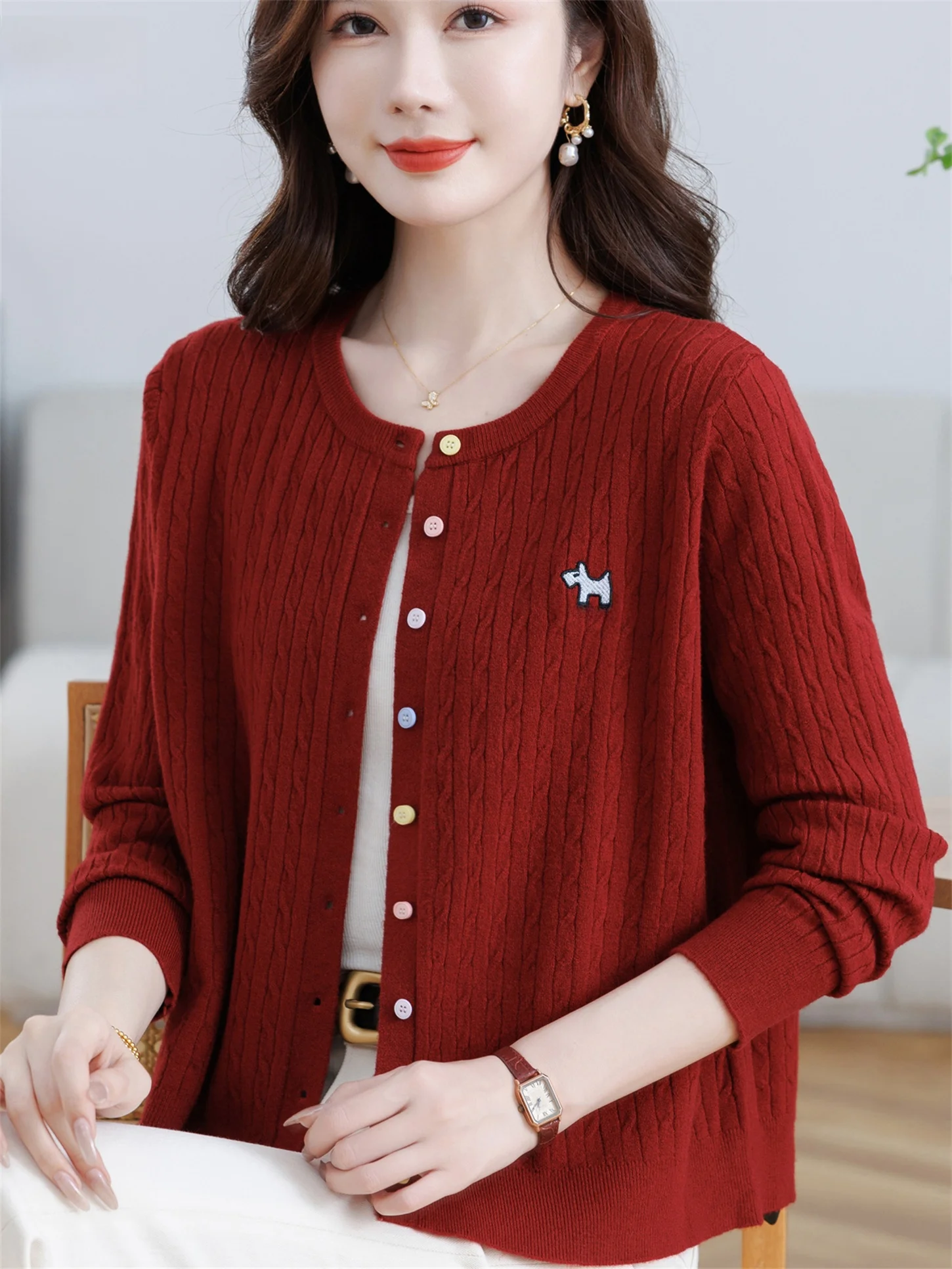 

Модный вязаный открытый кардиган, свободный круглый Ne, одежда для мам среднего возраста, весенне-осенний утягивающий топ, женский верх...