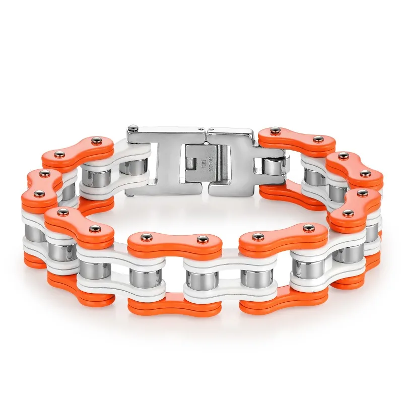 2026 New Punk Orange Bike Chain Bracelet for Men Women, Stainless Steel Motorcycle Biker Wristband HipHop Jewelry