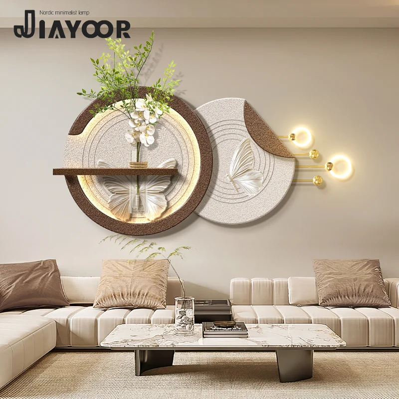 Cream Wind Butterfly LED Decorative Painting Home Decoration Living Room Bedroom Hydroponic Green Plants Sandstone Mural Lamp