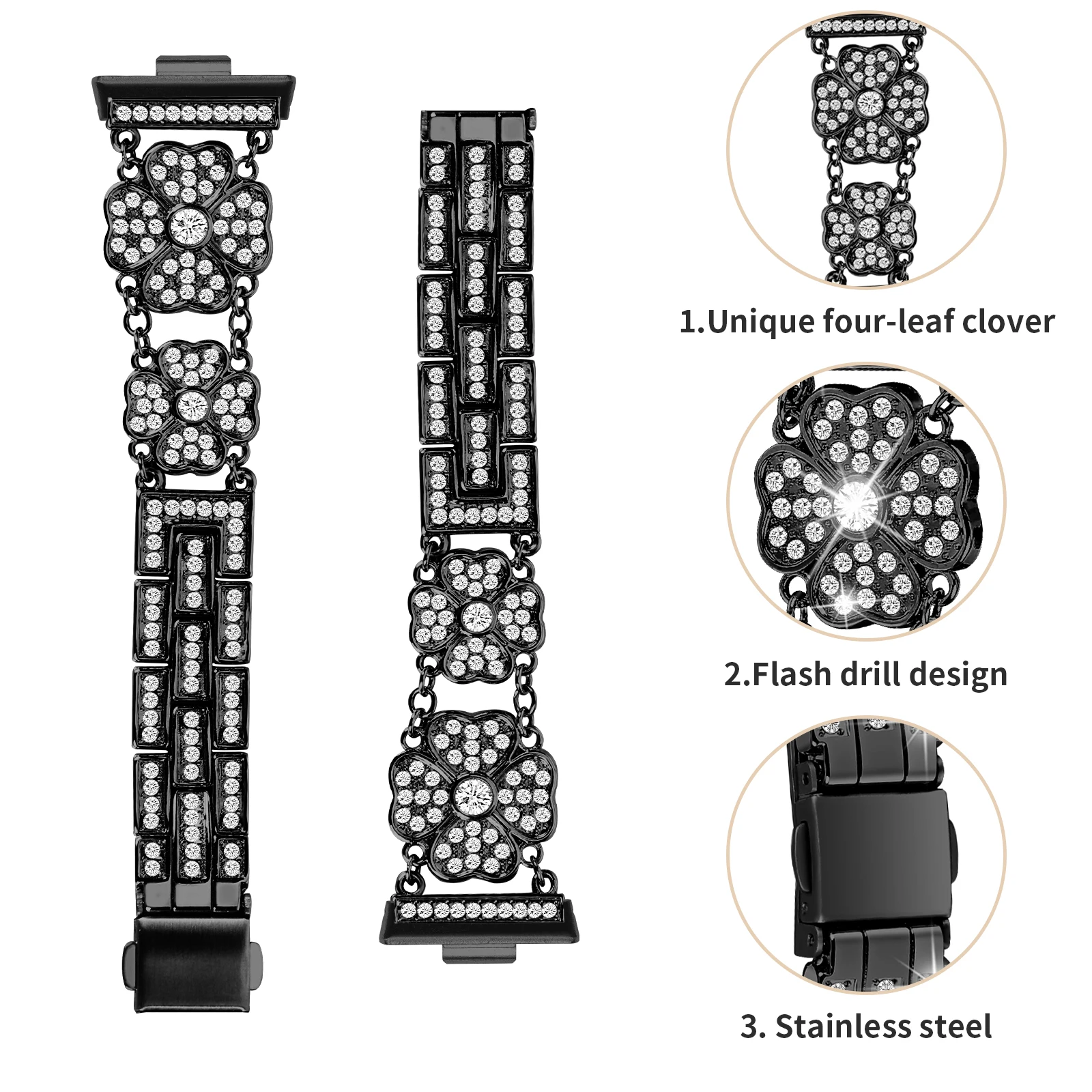 For Huawei Watch Fit 3 4 5 Strap Stainless Steel band Clover Shape Metal Diamond Bracelet Correa for Huawei fit 5 5pro Watchband