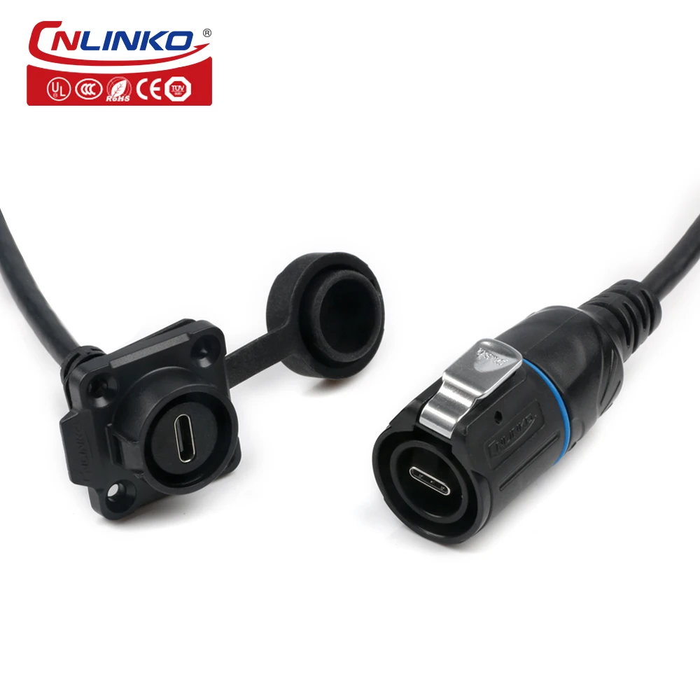 

CNLINKO Waterproof USB Type-C Data Snyc Power Connector USB3.1 High Speed Wire Connector for PC Digital Camera Navigation System