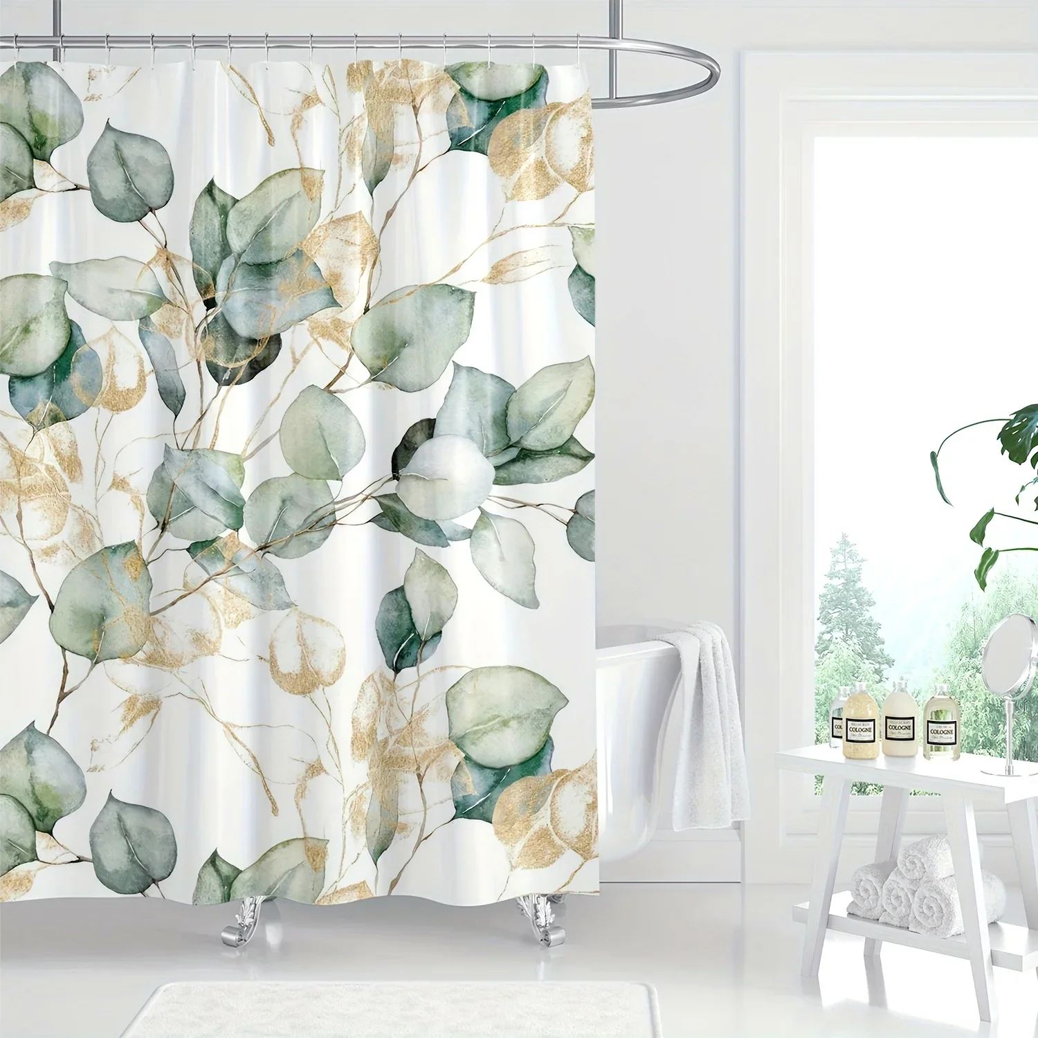 

Цельная высококачественная полиэстеровая занавеска для душа с художественным принтом ботанических листьев - можно стирать в машине для украшения ванной комнаты