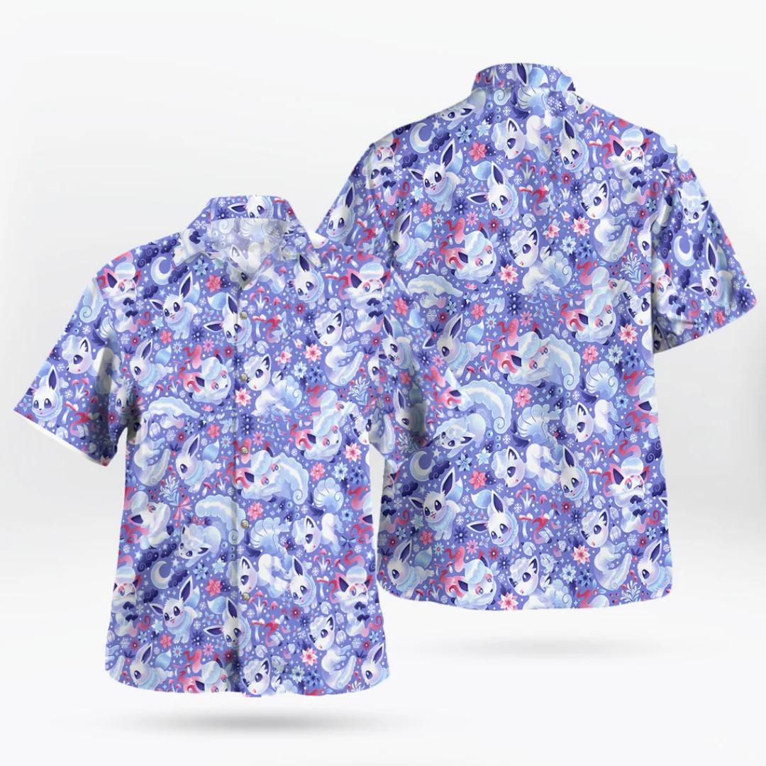 Alolan Vulpix Aloha Anime Hawaiian Shirt – Chill and Cute Summer Leisure Dry Quickly Men's T-Shirt Kid's Clothing Tee Y2k Woman