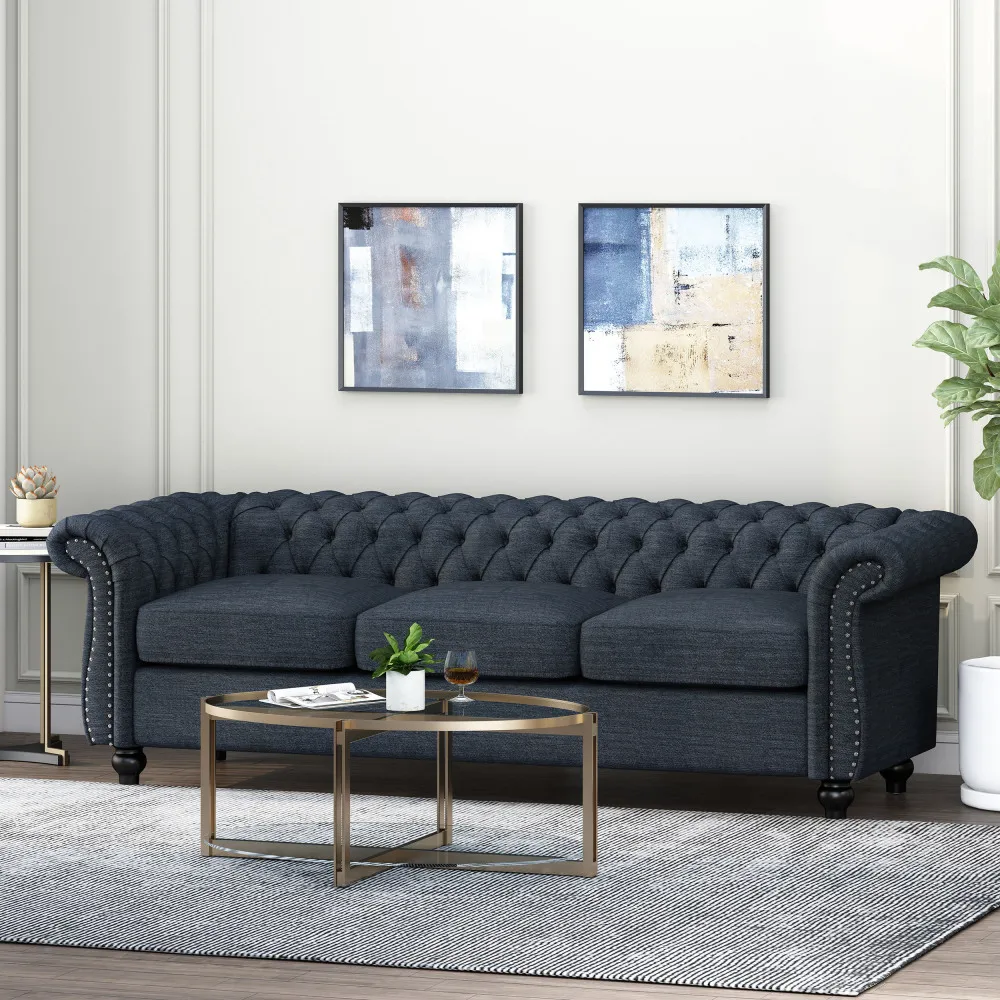 Home 3 Seater Sofa Luxurious Comfort Loveseat Sofa Scrolled Arms and Turned Legs for Living Room, Office, or Bedroom