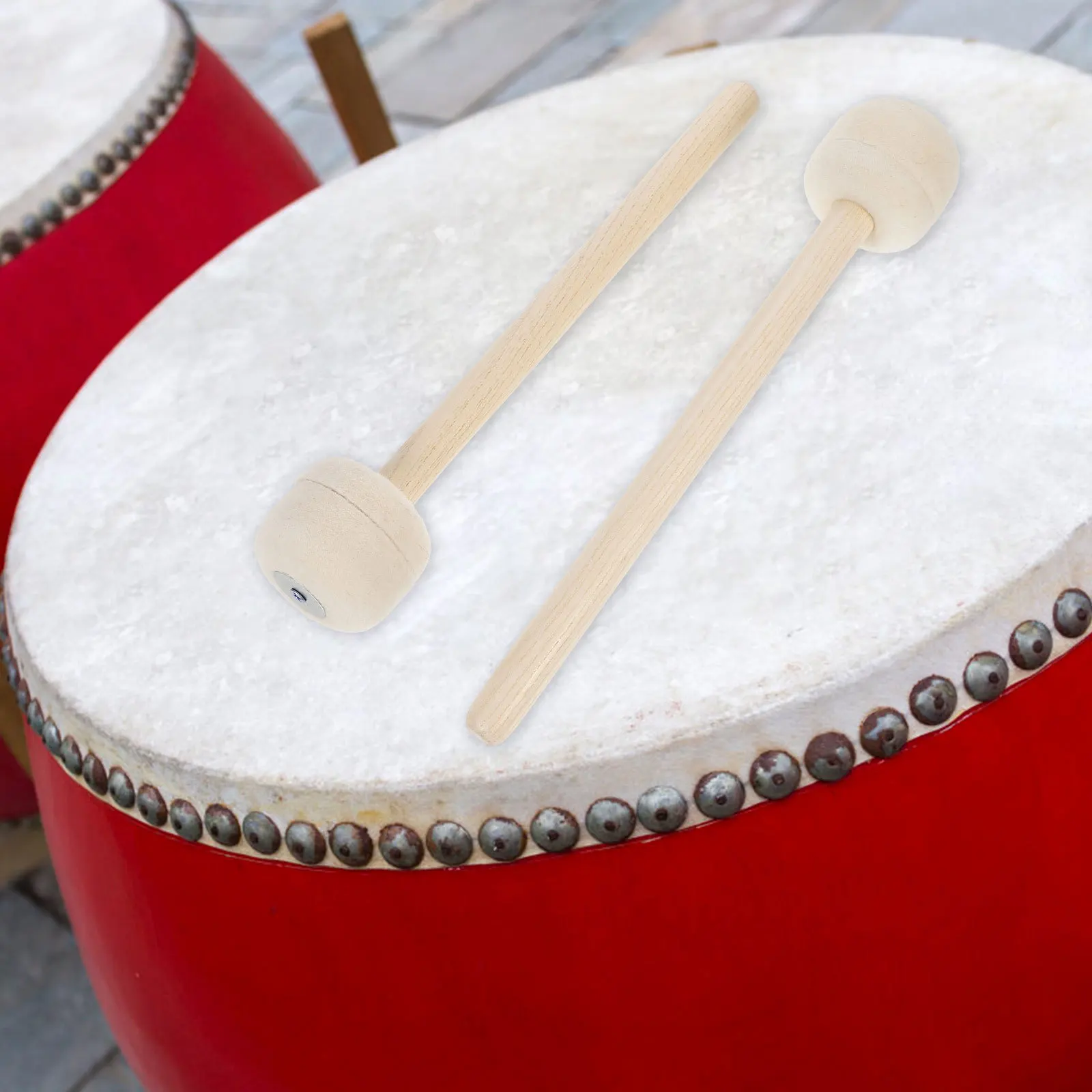 Bacchette per batteria da 2 pezzi, manico in legno, feltro di lana, martello per grancassa, strumento a percussione professionale, accessori musicali