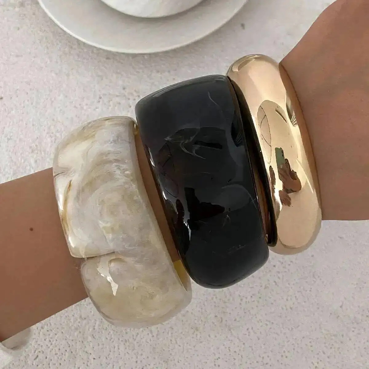 

3 Styles Wide Resin Acrylic Bracelets for Women Hip Hop Geometric Bangles Grunge Steampunk Jewelry Hip Hop Fashion Accessories