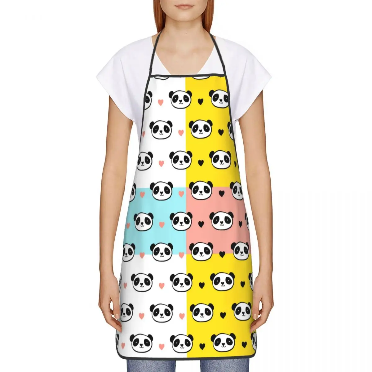 Kawaii Panda Bear Patterns Funny Aprons for Men Women Animal Cartoon Adult Kitchen Chef Bib Tablier Cuisine Cooking Baking