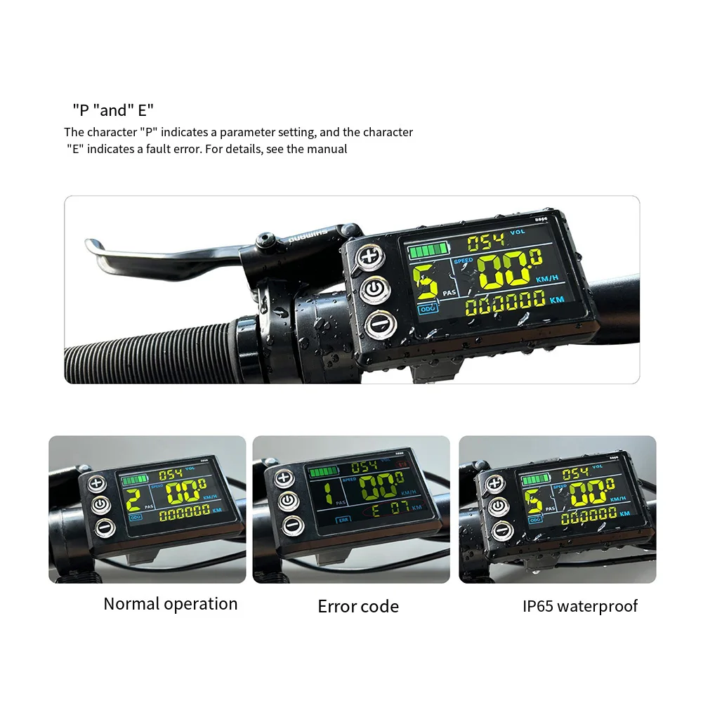 

24V 36V 48V Electric Bicycle LCD Display S866 with Waterproof 5 Pin Connector Showing Speed Battery Level and Mileage