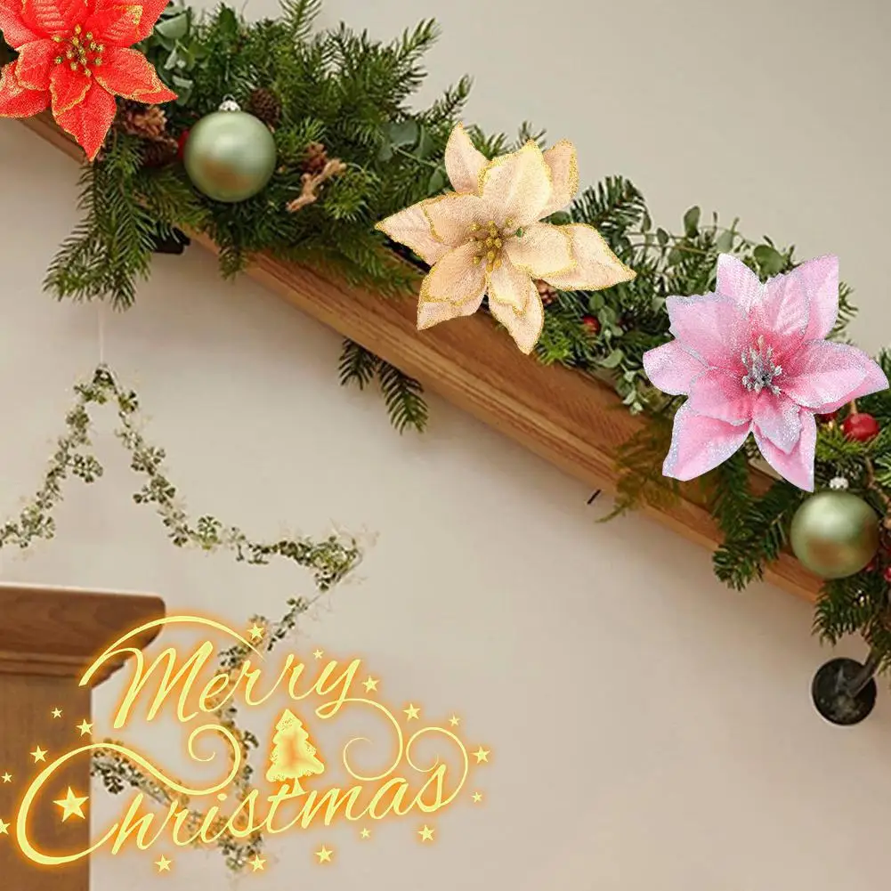 Artificial Christmas Flowers DIY Merry Christmas Decorations For Home Natural Rattan Wreath Garland Tree Craft Xmas Decor G6W4