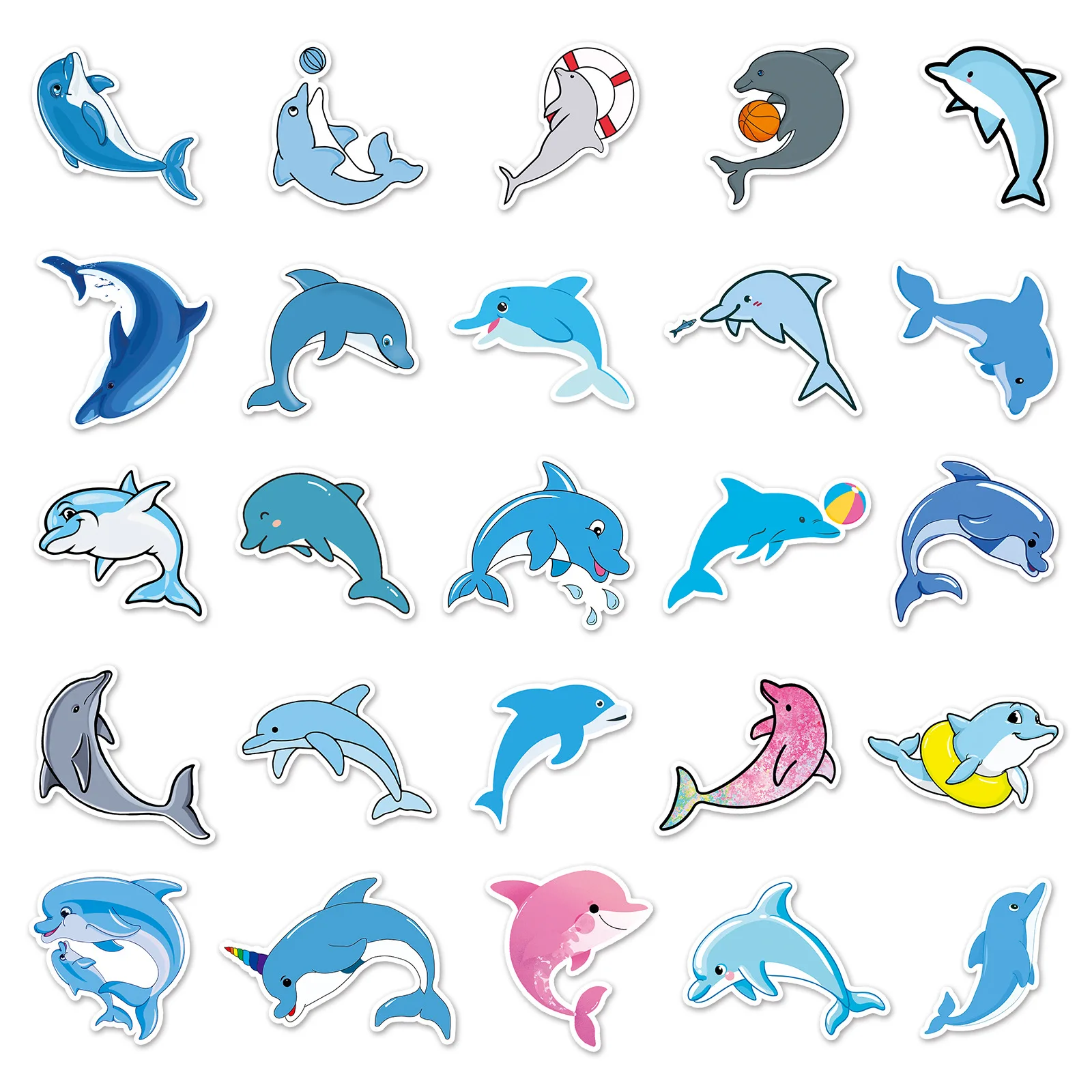 50/100Pcs INS Novelty Cartoon Cute Kawaii Dolphin Series Sticker PVC Waterproof Stickers Decals For Kids Boys Girls Toys Gifts