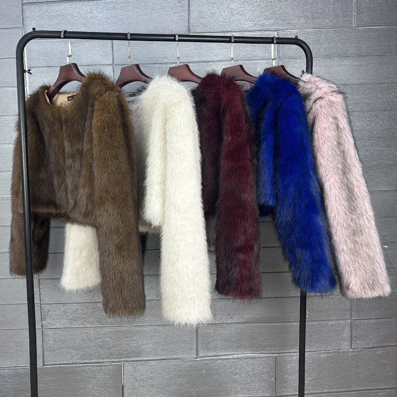 

ZXRYXGS Premium Imitation Fur Jackets 2025 New Autumn Winter Korean Version Solid Color Round Neck Women's Short Jacket