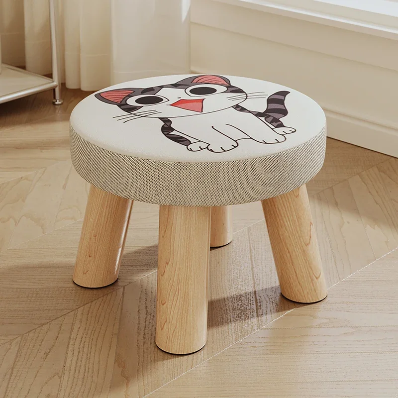 Household Shoe Changing Creative Fabric Art Small Stool Living Room Coffee Table Square and Round Stools Solid Wood Small Chair