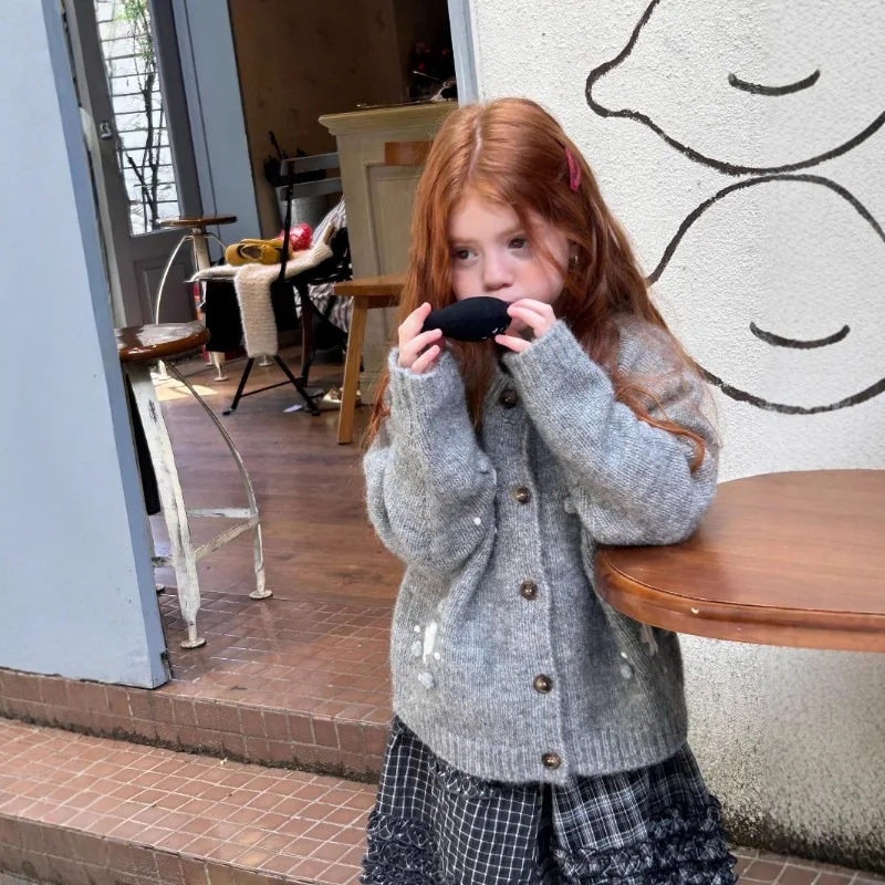 

2025 Spring and Autumn Winter Girls' New Top Fashion Heavy Industry Three Dimensional Flower Cardigan Sweater Coat