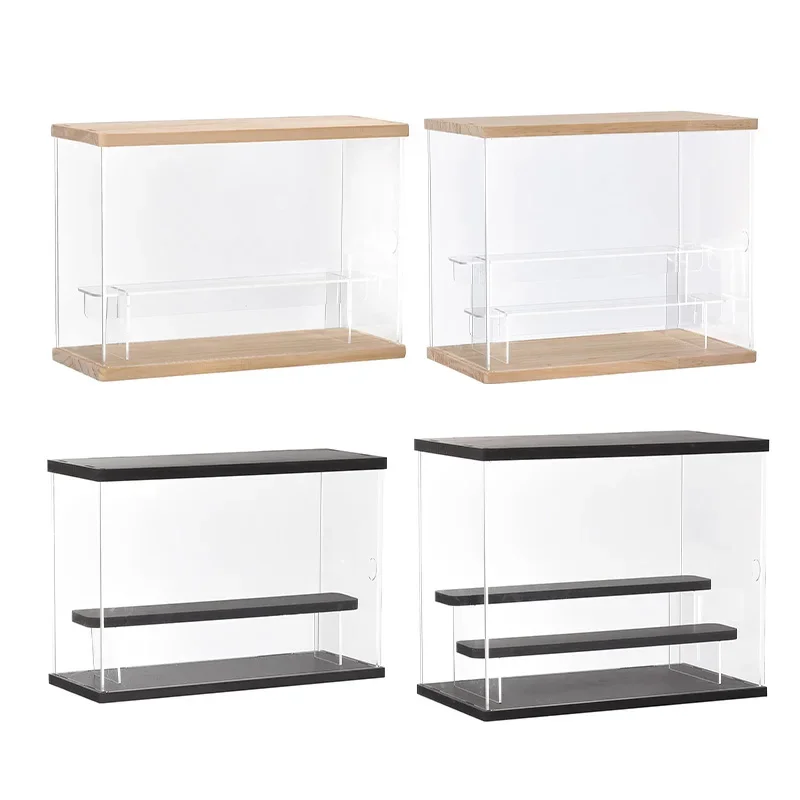 Acrylic Display Cabinet with Lights and Transparent Steps for Blind Box Toy Figure Perfume Jewelry Dustproof Desktop Organizer