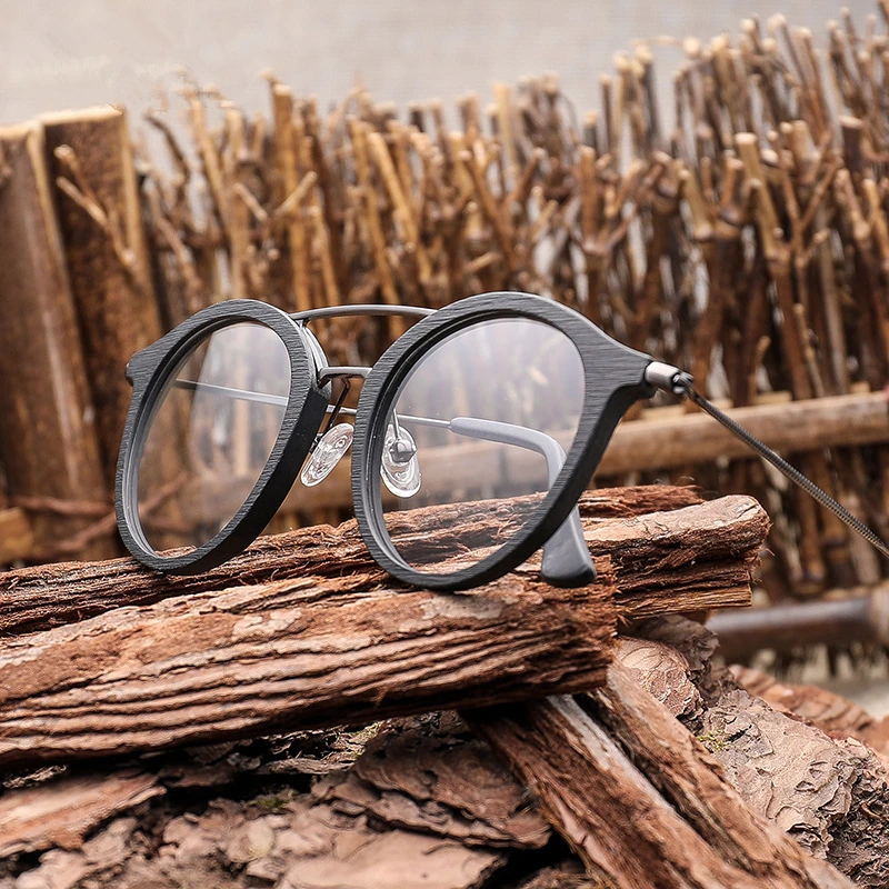 HDCRAFTER round eye glasses frames for women Wood Grain Optical Glasses Frame with clear Lens Men Women Reading Glasses