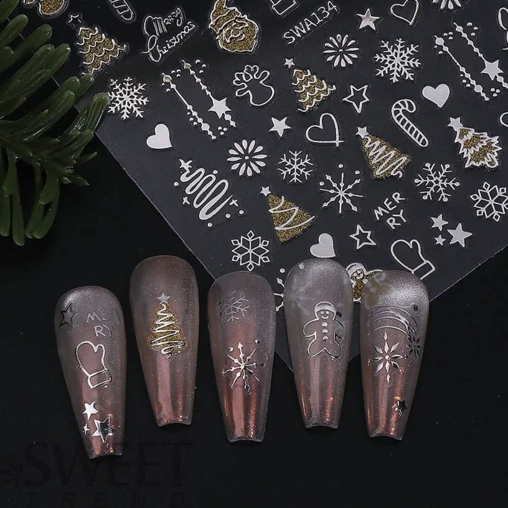 Sneeuwvlokken reflecterende glitter nagelstickers 3D-ontwerp Sparkle reflecterende glitterstickers zelfklevende nagelstickers kerstseizoen