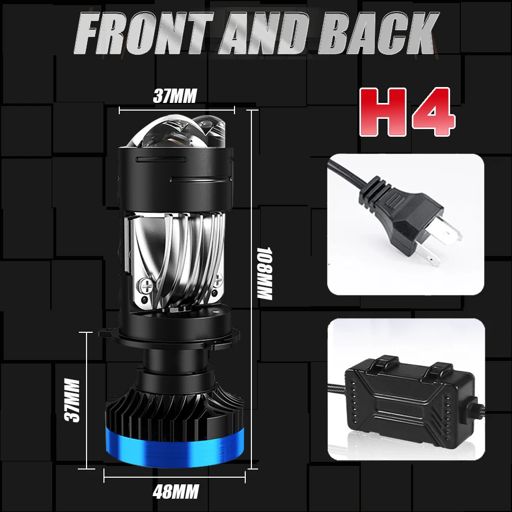 H4 Mini Bi LED Projector Lens Headlight Bulbs Canbus Motorbike Turbo Lamps High Beam Low Beam 12V 24V 32V 6000K Car Headlight