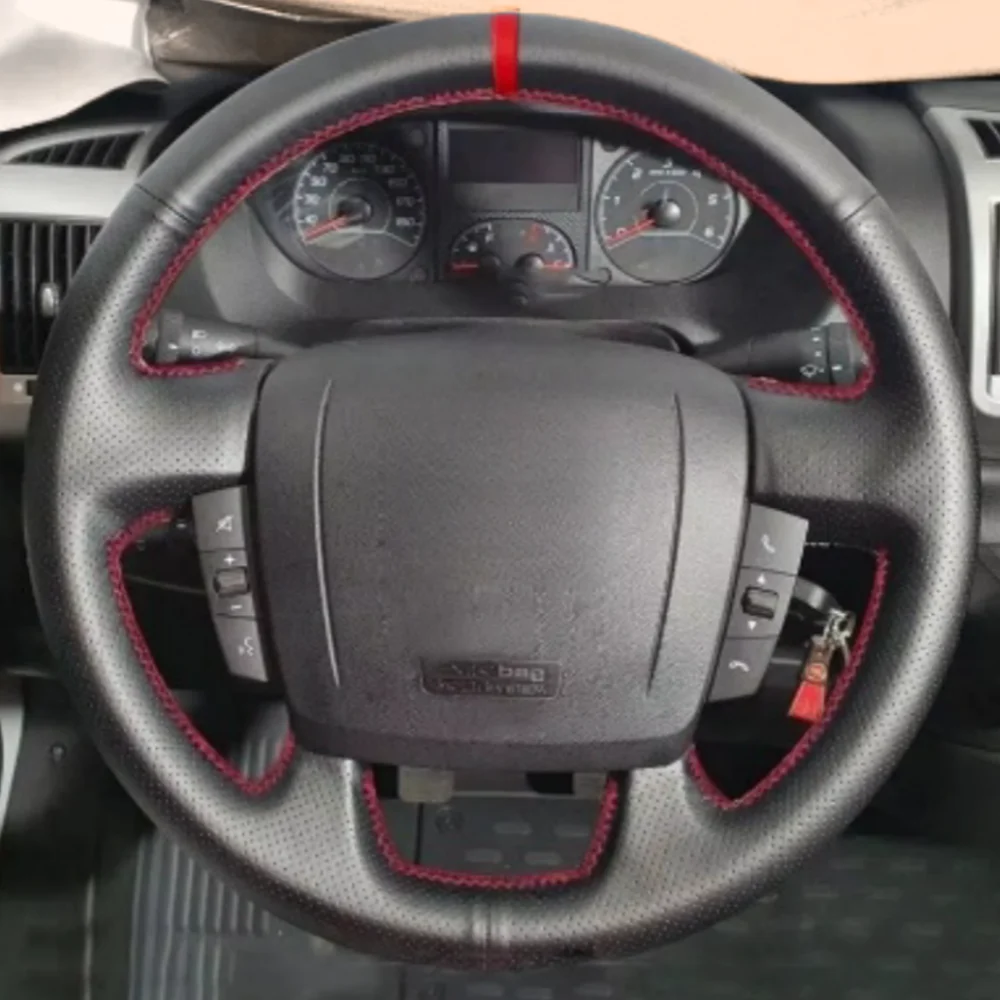 

Черный автомобильный чехол на руль из натуральной кожи, дышащий для Fiat Ducato Peugeot Boxer Citroen Jumper 2006-2019, автоаксессуары