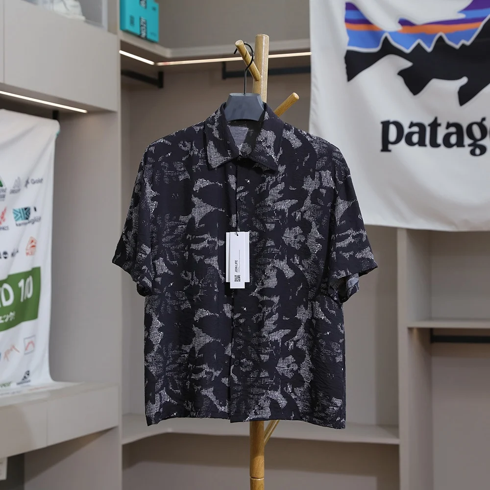 Nordic Style Men's Summer Casual Print Shirt Short Sleeve Breathable Skin-friendly Loose Fit Fashion Urban Loose Button up