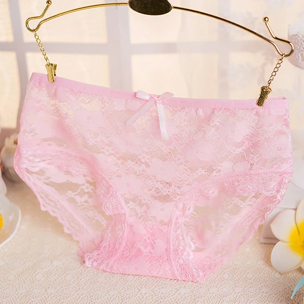 

Flower Lace Panties Girl Quality Transparent Woman Soft Briefs S-XL Black Pink Lingerie Intimates Mini Thong Women Kawaii Pantie