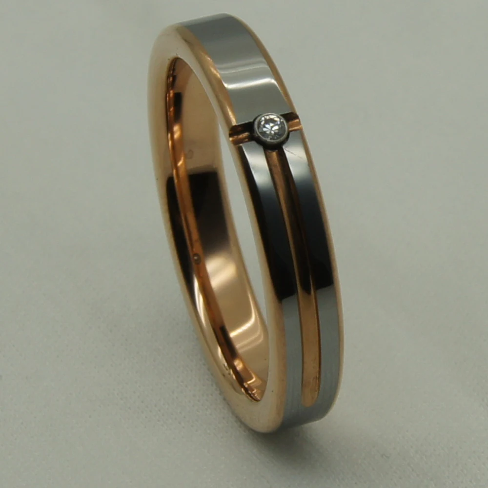 4mm 2tone rose plating cz inlayed hi-tech scratch  proof wedding tungsten ring 1pc