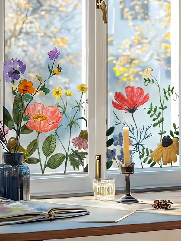 

Static Cling Window Decals Floral Glass Stiers Bedroom Bay Window Decorative Mirrors Plant Window Flowers Adhesive Decorations