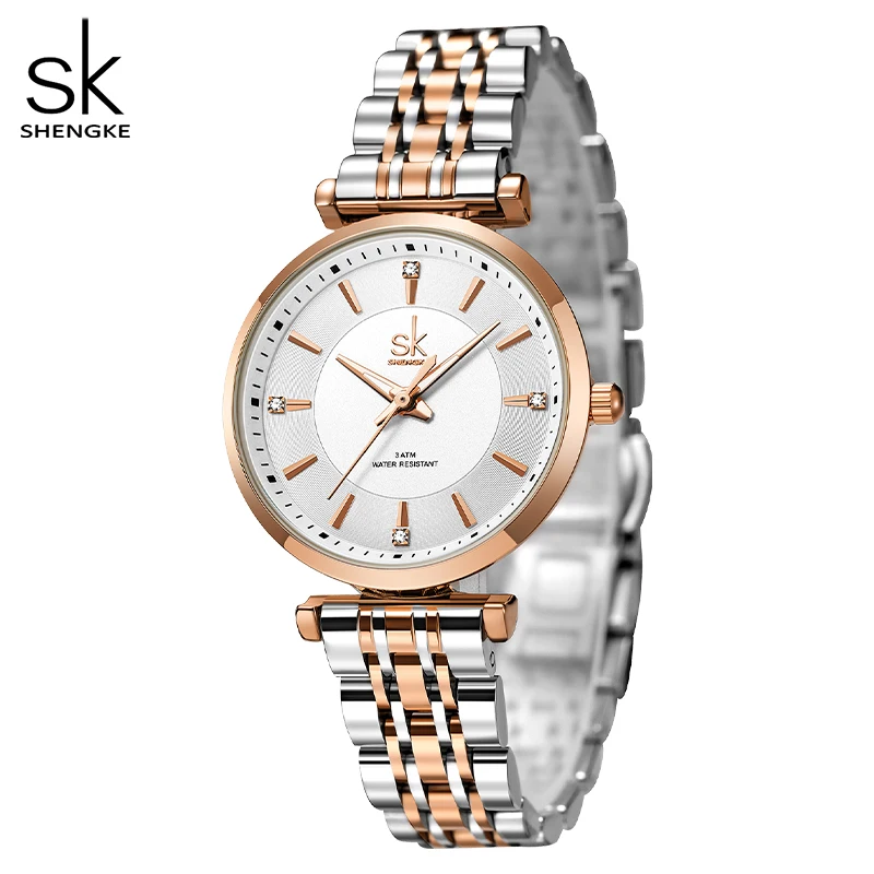 Relogio Feminino Shengke sk Fashion Women Watches Rose Golden Stainless Steel Woman\'s Quartz Wristwatches Ladies Colorful Clock