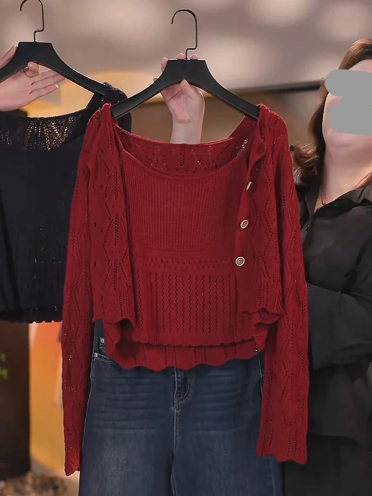 

Spring 2026 Women's Long Sve Knitted Sweater Set Casual Loose Fit Comfortable mid Weight round Ne Easy Care Faion Design