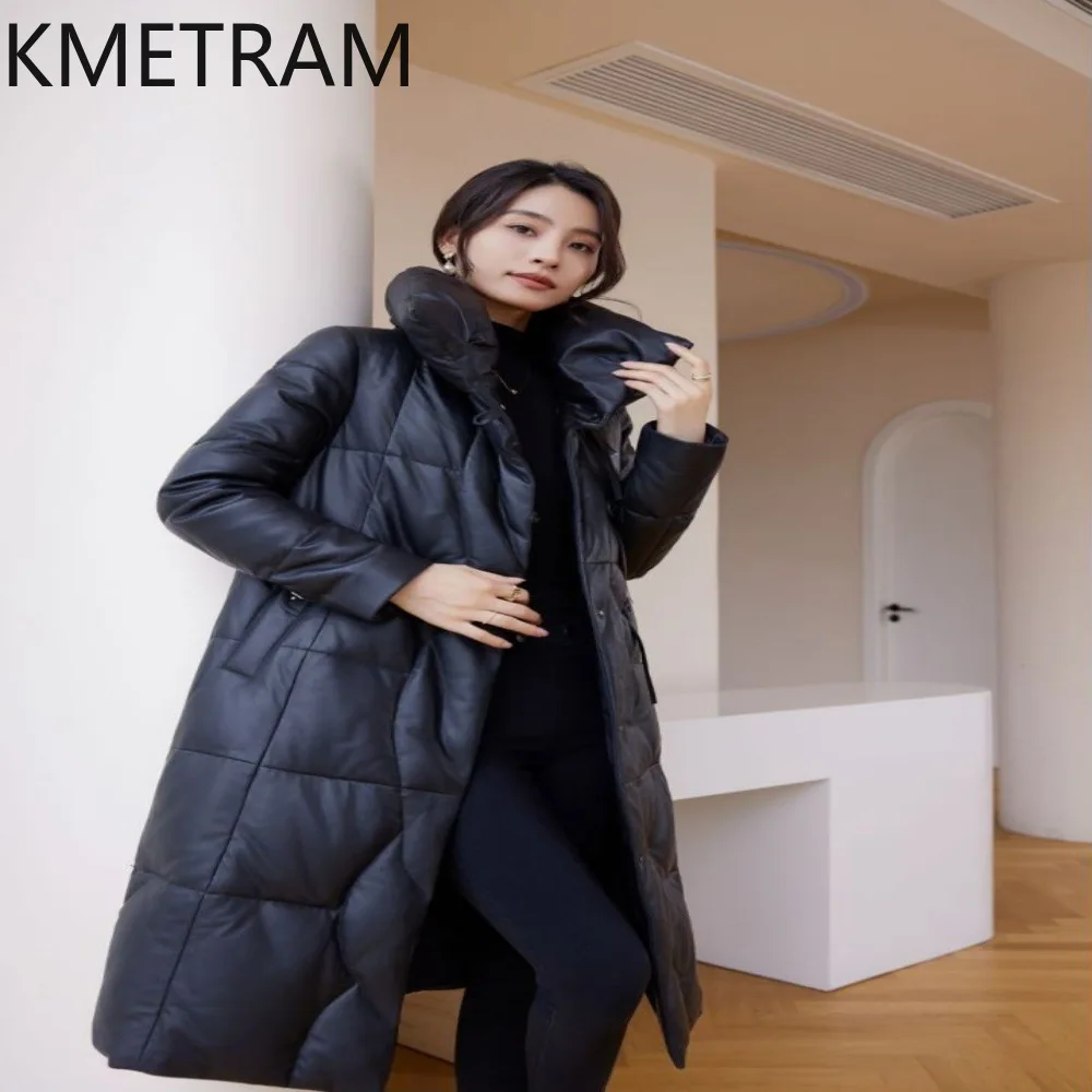 Pufferjacke aus 100 % Schaffell für Damen, hochwertiges echtes Leder, lange Daunenmäntel, 2025, Winterkleidung für Damen, Пухок Ж Diego Andreas