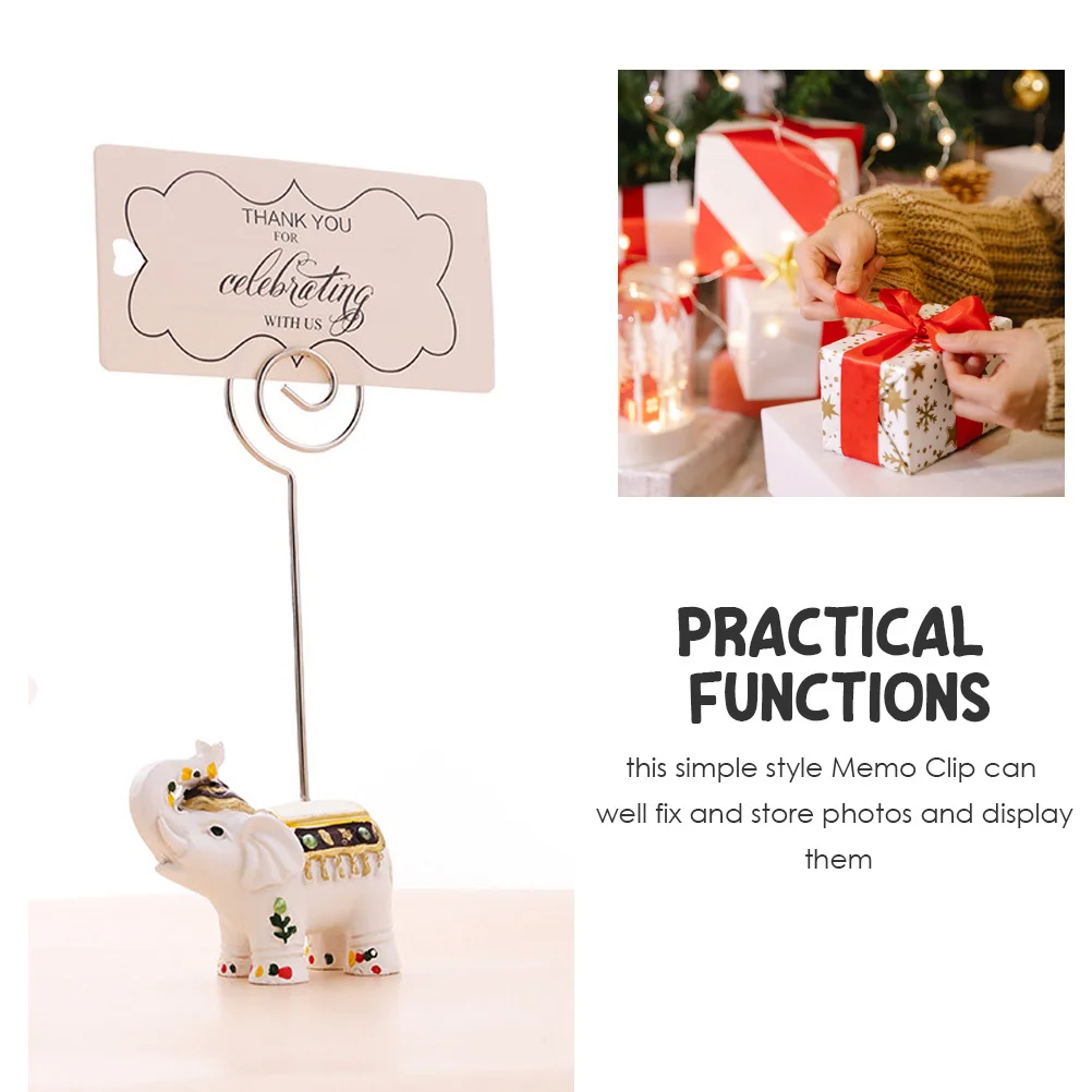 

2Pcs Resin Elephant Memo Clip Safe Reliable Multipurpose Application Photo Display Stand Household Message Clips Table Number
