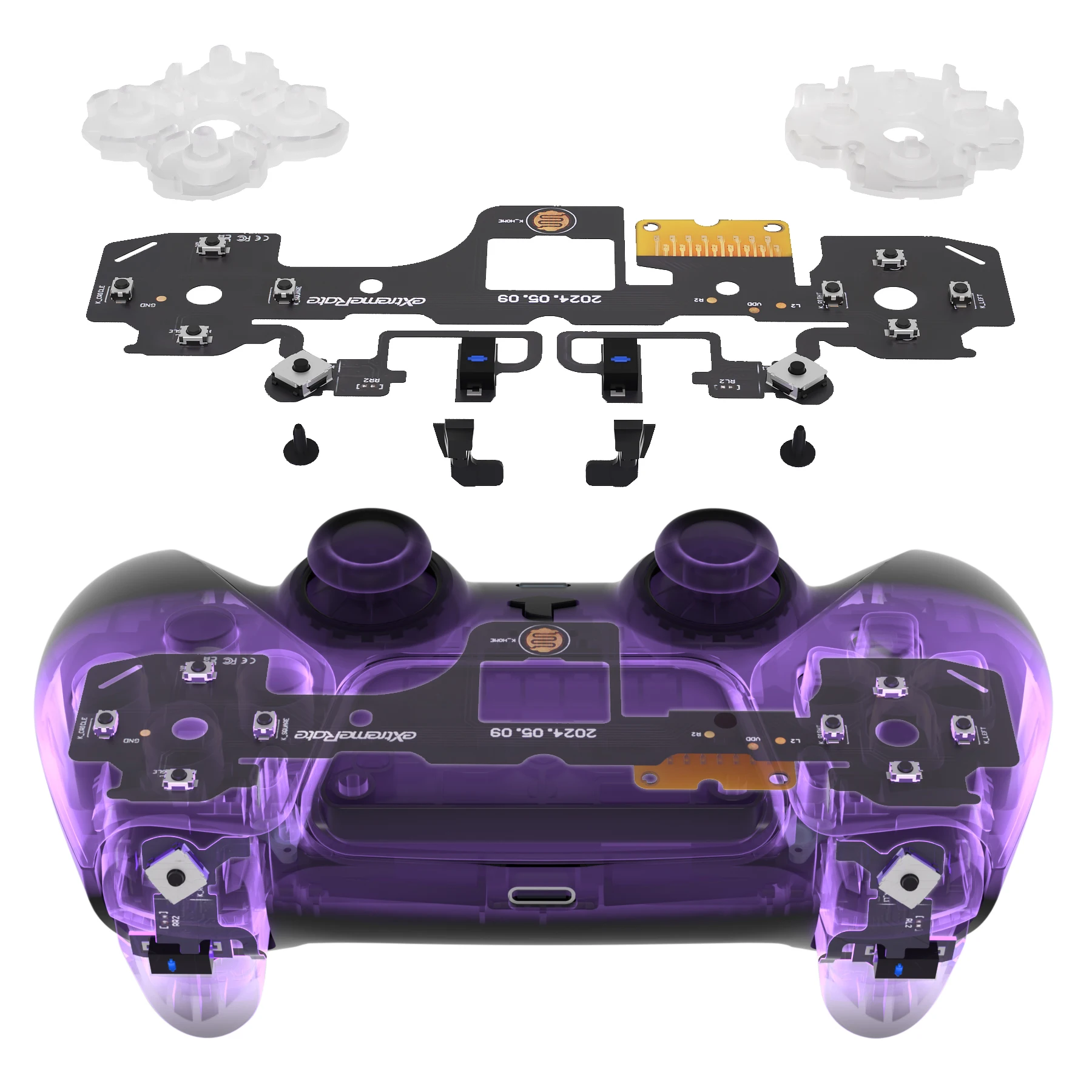 eXtremeRate Kompletny Zestaw Clicky Kit V2 do kontrolera PS5 BDM-040/050/060, przyciski na ramionach i na płaszczyznie, mikroprzełączniki Clicky Hair Trigger Kit