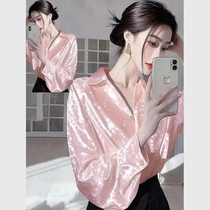 

Spring Office Lady Simplicity Elegant Trend Sexy Buttons Single Breasted Printing Long Sleeve Dignified Intellectual Generous