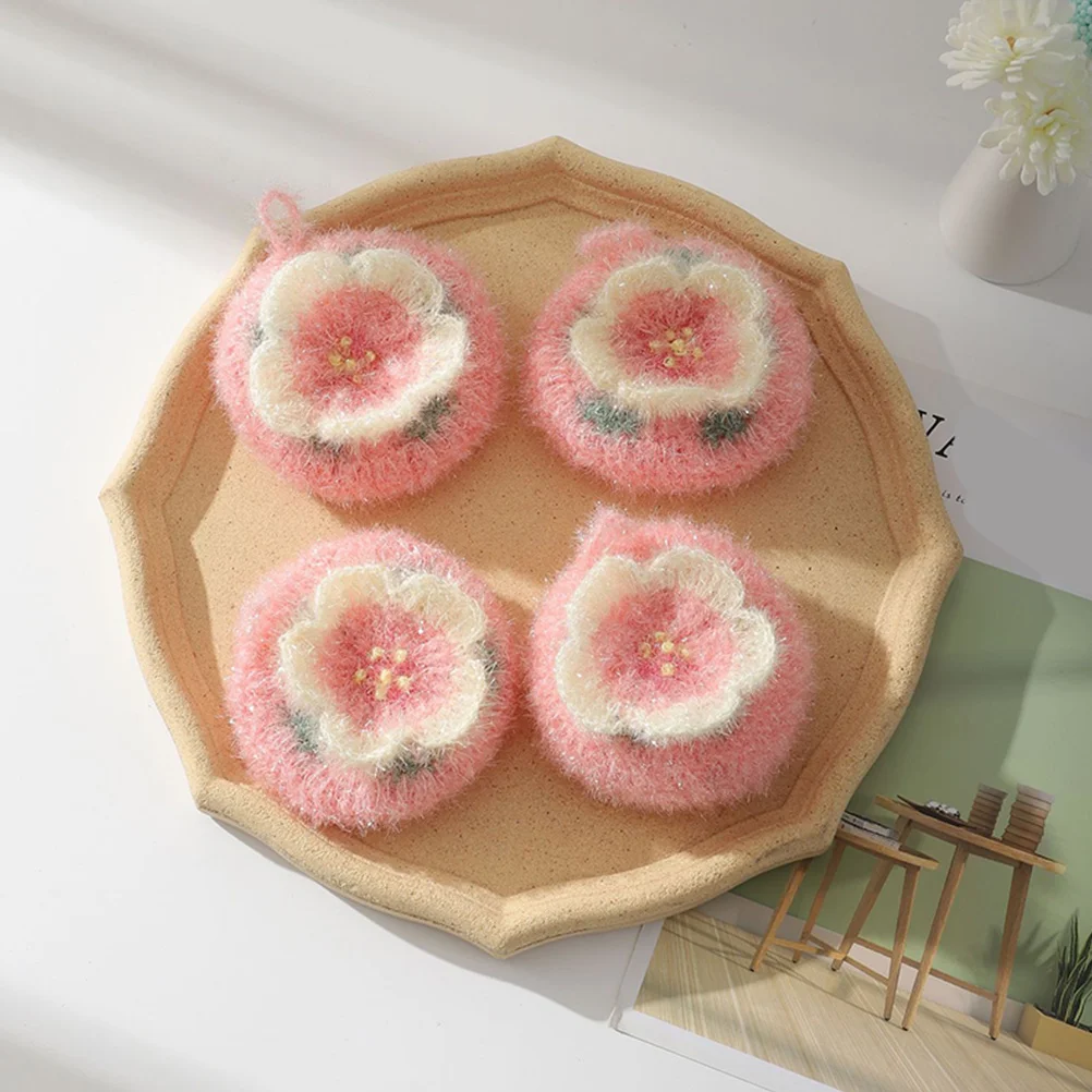 

2Pcs Flower Dish Towel Washing Cloth Scrubber Reusable Acrylic Polyester Yarn Strong Non Scratch Kitchen Supplies Tableware