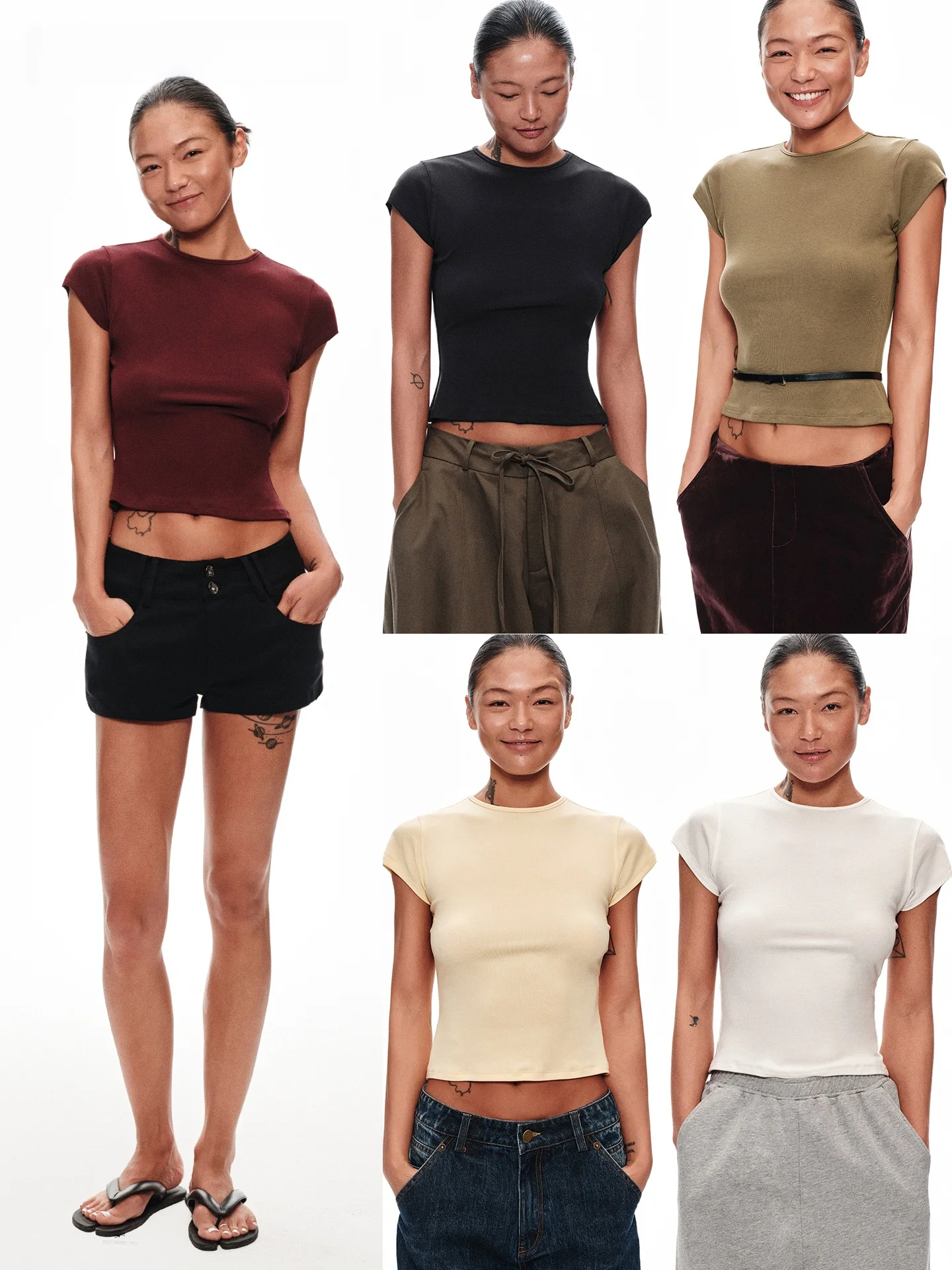 

Lightweight Wool T-Shirt Short Sleeve Basic Style Fly Sleeve Summer Top for Women Casual Style round Neck Chinese Production