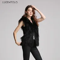 Women Sleeveless Faux Fur Vest Hooded Cardigan Autumn Winter Fashion Solid Female Elegant Large Size Faux Fur Available 6XL